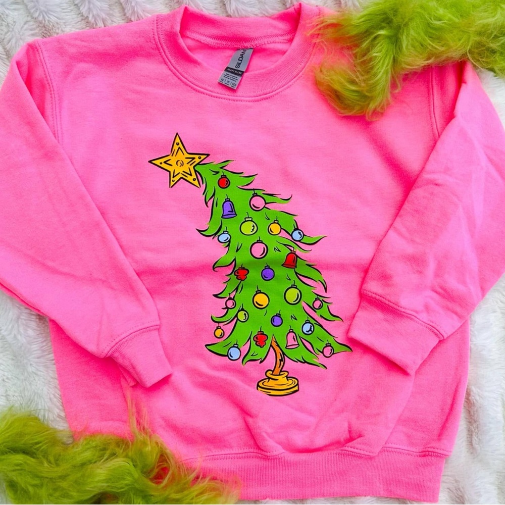 Who Christmas Tree| Neon Pink | Youth | Sweatshirt